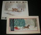 CHRISTMAS Winter Scene w/ Snow Horse Sleigh 2pcs 8x6" Greeting Card Art #nn 747