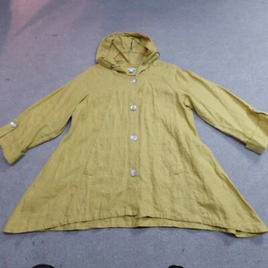 Sigrid Olsen Womens Jacket 2X Yellow Button Front 100% Linen Tab Sleeves - Picture 1 of 11