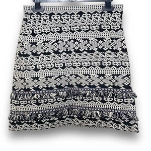 Oasis XS Falda Borla Flecos Blanco y Negro Bordada W28” L17” Fiesta Festival - Imagen 1 de 5