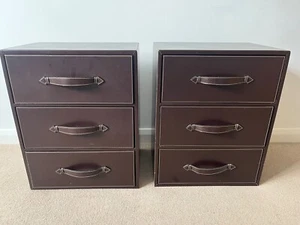 Pair of bedside tables/ drawers from Marks and Spencer, brown leather, great con - Picture 1 of 8