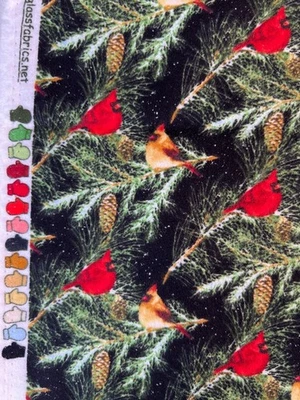 Fabric - OOP Snow Bird by Barb Tourtillotte Cardinals Cabin Flannel 30 L x 43” W - Image 1 of 4