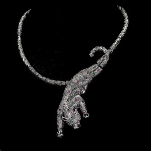 Summer 925 Silver Necklace Round Ruby Emerald Marcasite Sapphire Tiger Jewelry - Picture 1 of 13