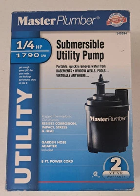 Submersible Pump 1/4 HP 1790 GPH Master Plumber 540094 Utility Pump Color Black - Image 1 of 4