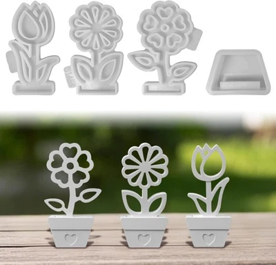 SKEADEX Silikonformen für Blumen mit Sockel - 3 Stück Gießformen Frühling - Kerzenformen