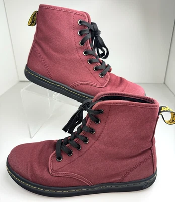 Dr. Martens Shoreditch Boots Women’s 7 Maroon Red Doc Air Wair Canvas SK100 Tall - Image 1 of 4