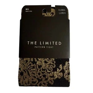 NIP The Limited Floral Lurex Pattern Tights M/L Made In Italy Black Gold Party - Picture 1 of 4