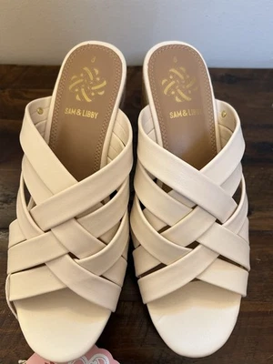Sandalias Sam & Libby Cayla Slide Vanila Off White con tiras de cuña 8  Foto 1 de 4