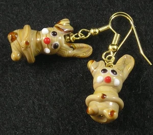 Pendientes de conejo oreja floja de vidrio murano marrón blanco oro hipoalergénicos - Imagen 1 de 1