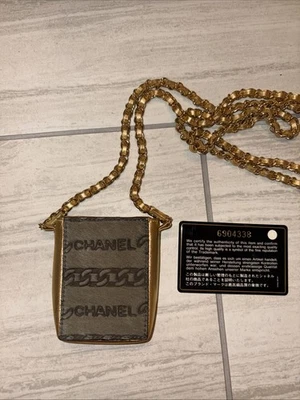  Excellent CHANEL CC Mini Chain Shoulder Pochette Khaki Gold Fur Leather  - Image 1 of 4