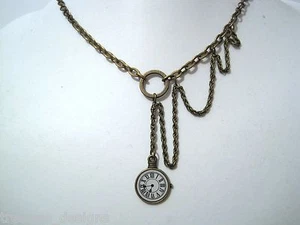 POCKET WATCH ON CHAIN ALICE IN WONDERLAND BRONZE CHARM Necklace XMAS - Picture 1 of 1