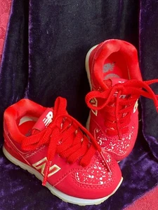 New Balance Toddler 574 Sneakers Red & White Splatter Print Lace-Up Size 3 - Picture 1 of 14