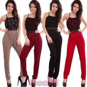 Overall Frau Schlafanzug Ganze Jumpsuit Spitze Überfahrt Zurück Sexy Neu AS-2461 - Bild 1 von 5