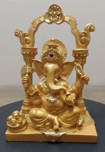 Goldener hinduistischer Gott Lord Ganesha Idol Statue indischer Ganesha Skulptur Haustempel - Bild 1 von 17