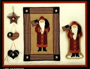 Stars & Stripes Santa Wall Quilt Pattern Patriotic Primitive Folk Art Vintage - Picture 1 of 2