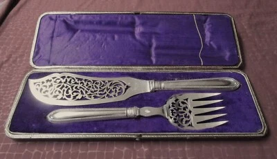 Servidores de peces Jos RODGERS 1850 antiguos ingleses plateados caja equipada sin usar Foto 1 de 4