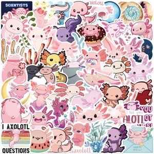 UK Axolotl Stickers 50 Pink Cute Kawaii Animal Decals NotebookLaptop Hydroflask - Picture 1 of 11