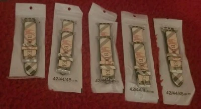 ¡NEGRO! Paquete de 5 correas de reloj Burberr'y de cuero genuino para iWatch Series 44/45  Foto 1 de 4