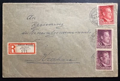 1943 Zakliczyn General Government Poland Germany Registered Cover To Krakow - Image 1 of 2