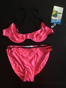 NWT SUNSTREAK/ Newport News Hot Pink/Black bikini swimsuit size 12? (J3) - Picture 1 of 6
