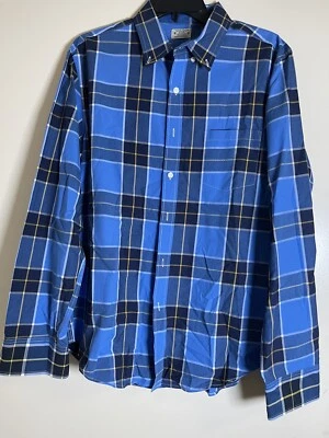 Reed Edward Para Hombres Abotonados Cuadros Azul Marino Amarillo Manga Larga Talla Grande Foto 1 de 4