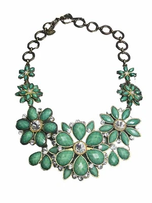 Amrita Singh Floral Statement Necklace “Paragano” Green/Turquoise Gold Tone - Image 1 of 4