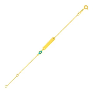 14k Yellow Gold 5 1/2 inch Childrens ID Bracelet with Enameled Eye (1.00 mm) - Picture 1 of 1