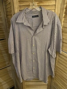 John Ashford Mens XXL Button Up Short Sleeve Shirt Plaid White Black Purple - Picture 1 of 3