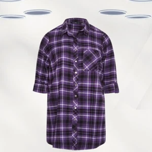 Ex Women's Long Sleeve Check Oversized Shirt in Dark Purple - Picture 1 of 5