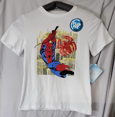 Marvel Spider Man Boy's Sequin Youth Size XL White Short Sleeve T Shirt Graphic - Image 1 of 4