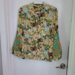 Weiche Umrandung bunte Aquarell Blumen hochgeschlossen Bluse Petite Small - Bild 1 von 10