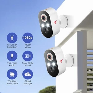 1080P Wireless Security Camera, 2.4Ghz Wi-Fi, Color Night Vision, AI Human Detec - Picture 1 of 8
