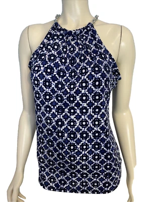 Camiseta sin mangas Michael Kors estampado azul y blanco talla S Foto 1 de 4