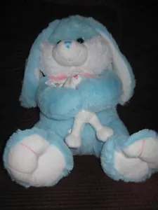LG BUNNEY RABBIT w/BABY-STUFFED-SUPER PLUSH/SUPER SOFT-14"-BLUE/WHITE-DANDEE-NEW - Picture 1 of 3