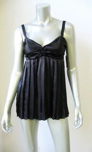 IN58 Rampage Black Satin Pleated Bodice Gathered Back Low Neck Camisoles Chemise - Picture 1 of 4