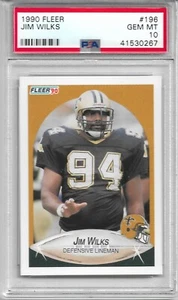 1990 FLEER #196 JIM WILKS PSA 10 GEM MINT POP 1 NEW ORLEANS SAINTS - Picture 1 of 2