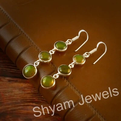 Argento Sterling Rotondo Naturale Etiope Opal Pendente Gancio Orecchino Gioielli - Immagine 1 di 4