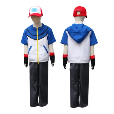 Anime Child Size Cosplay Costume Halloween Ash Ketchum Uniform Outfit - Image 1 of 4