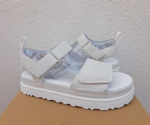 SANDALI UGG BIANCHI GOLDENS SCAMOSCIATI PLATEAU CINTURINO DONNA US 5 EUR 36 ~NUOVI