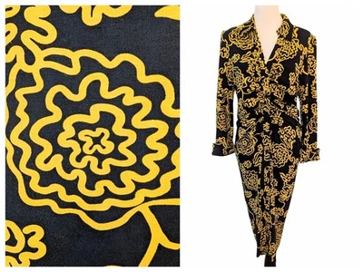 Vestido camisero acanalado Sheska floral negro amarillo talla 14 Diane Von Furstenberg para mujer Foto 1 de 4