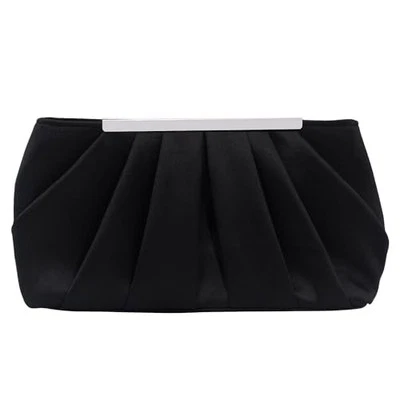 Elegante bolso sin asas de noche plisado satinado de diseño romántico fiesta negro Foto 1 de 4