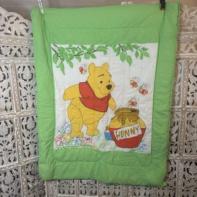 Винтажное одеяло для детской кроватки Winnie the Pooh баночка для меда с пчелами зеленое - Изображение 1 из 4