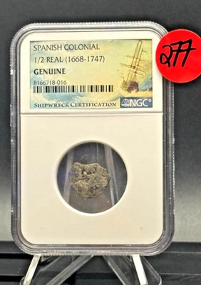 1668–1747 Spanish Colonial ½ Real Cob ⚓ Shipwreck Pirate Silver 💀 NGC Genuine - Image 1 of 4
