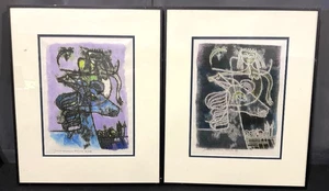 Janet Faiss (1934-2017) dipinti originali, coppia vintage incorniciati astratti firmati - Foto 1 di 7