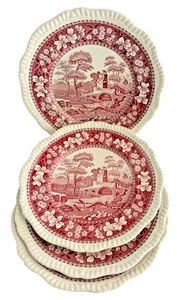 Set of 4 Spode Pink Tower Luncheon Plate Scalloped Edge Porcelain 10" D Vintage - Picture 1 of 9