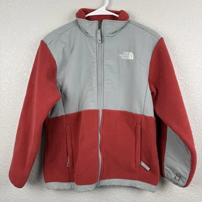 Jaqueta The North Face Meninas Grande Vermelha Cinza Polartec Lã Zíper Completo Painéis de Nylon - Imagem 1 de 4