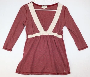 Babydoll de Colección Abercrombie & Fitch Manga 3/4 Para Mujer Lg Rojo Rayas Encaje Boho Y2k - Imagen 1 de 8
