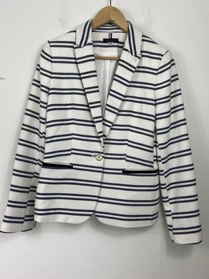 Tommy Hilfiger Blazer Women Sz 8 Navy White  Elbow Patch  New - Image 1 of 4