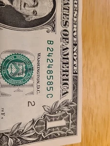 24248585. $1 FRN Fancy Repeater Seriennummer. Twin Set doppelt. - Bild 1 von 3