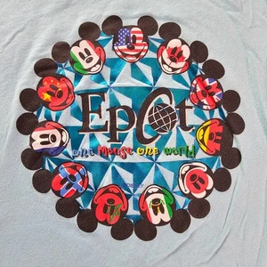 Disney Parks EPCOT Women’s Small Graphic Tee Blue “One Mouse One World” - Picture 1 of 8