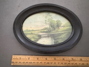 QUIET STREAM OVAL METAL FRAMED PRINT VINTAGE COTTAGECORE GRANNY CORE - Picture 1 of 8